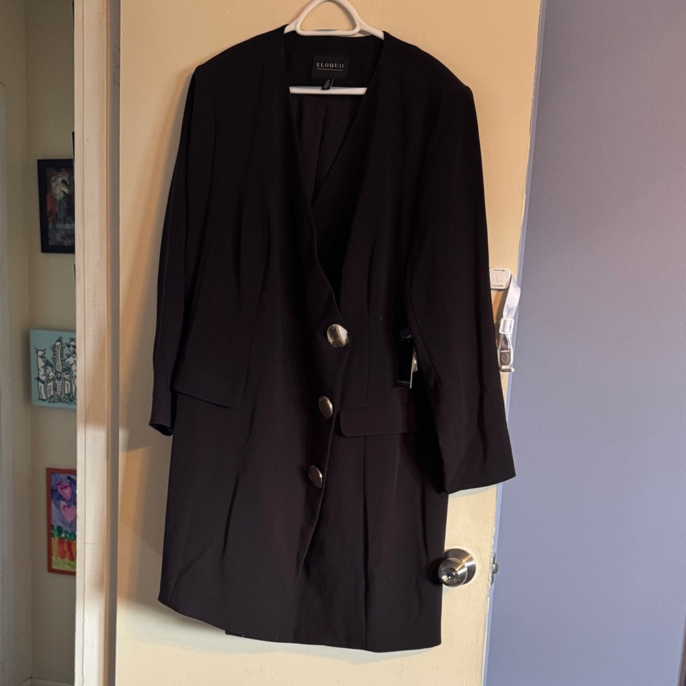 Eloquii Black Longline Blazer with Oversized Silver Buttons
